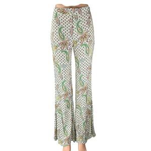 Women's Multicolor Paisley Floral Argyle High Rise Flare Trousers Pants Size S
